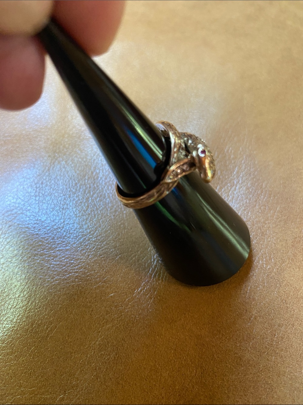 Vintage yellow gold and diamonds snake ring 5.75 - Picture 5 of 13